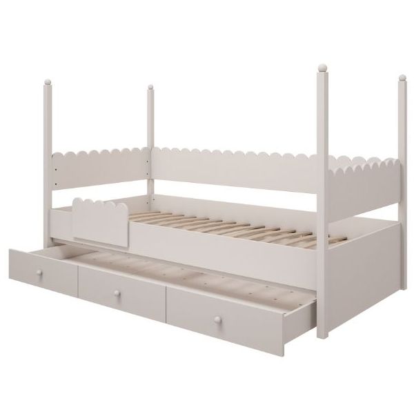 Babushka Lower Bed 90 x 200 cm with Safety Rail - White