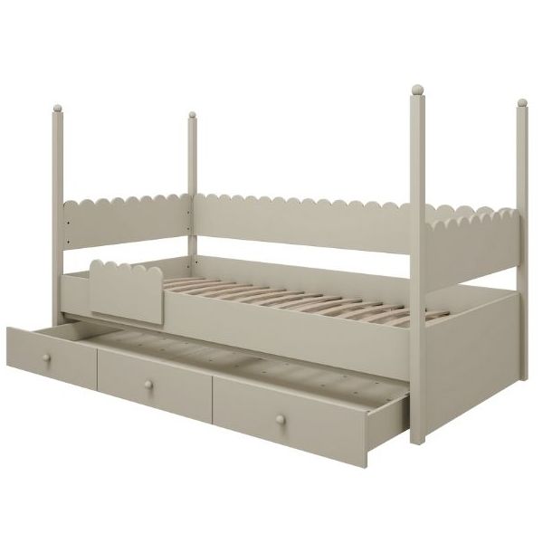 Lit inférieur Babushka 90 x 200 cm avec barrière de sécurité - Olive