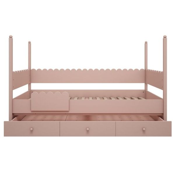 Lit inférieur Babushka 90 x 200 cm avec barrière de sécurité - Rose