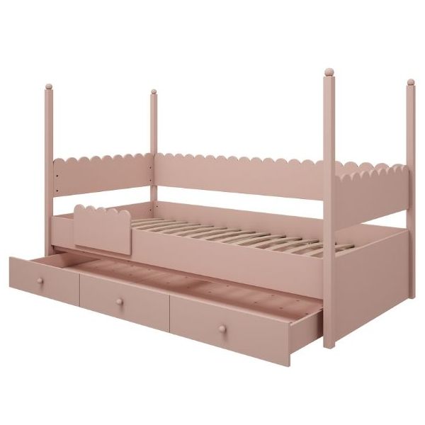 Lit inférieur Babushka 90 x 200 cm avec barrière de sécurité - Rose