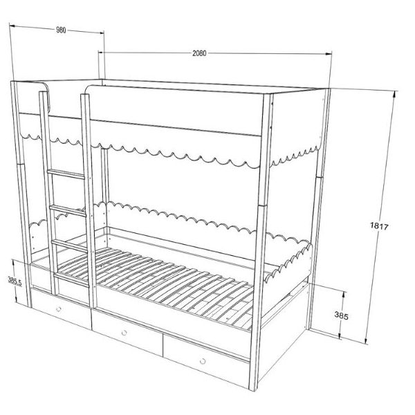Babushka Bunk Bed 90 x 200 cm - White