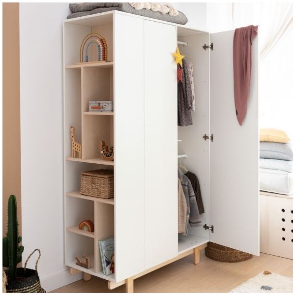 Armoire avec étagères latérales Basic - Hêtre / Blanc