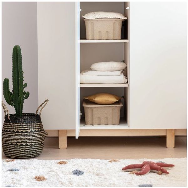 Armoire avec étagères latérales Basic - Hêtre / Blanc