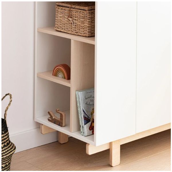 Armoire avec étagères latérales Basic - Hêtre / Blanc