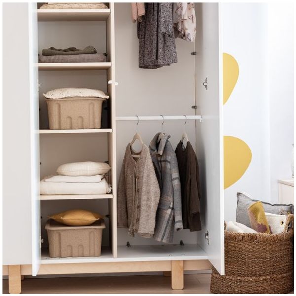 Armoire avec étagères latérales Basic - Hêtre / Blanc