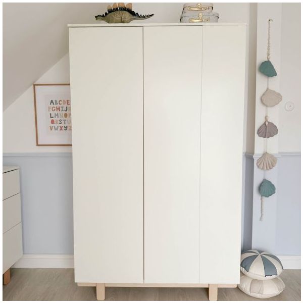 Armoire avec étagères latérales Basic - Hêtre / Blanc