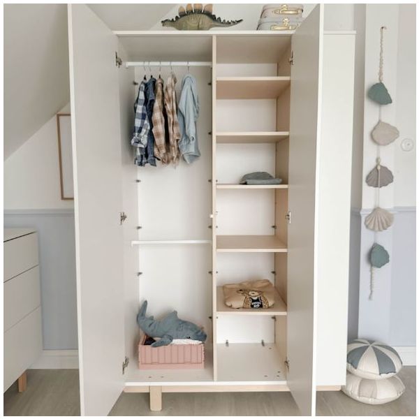 Armoire avec étagères latérales Basic - Hêtre / Blanc