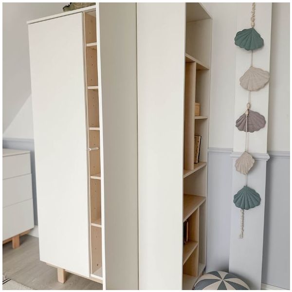 Armoire avec étagères latérales Basic - Hêtre / Blanc