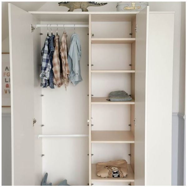 Armoire avec étagères latérales Basic - Hêtre / Blanc