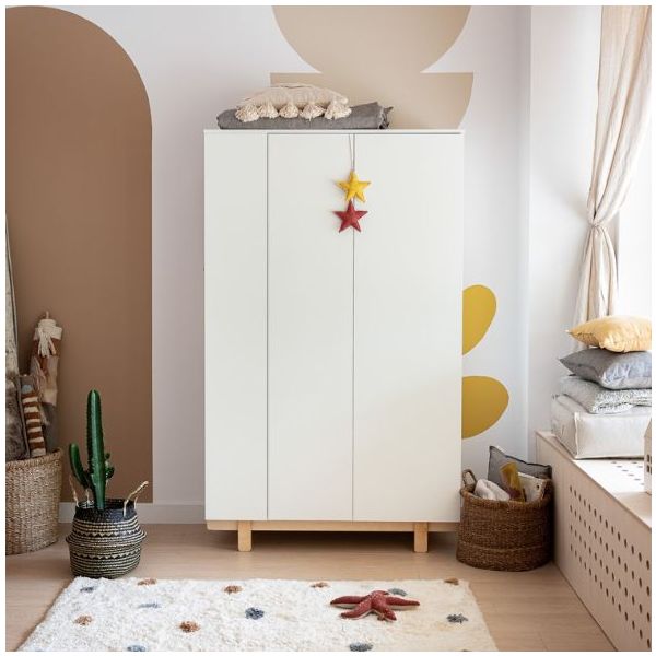 Armoire avec étagères latérales Basic - Hêtre / Blanc