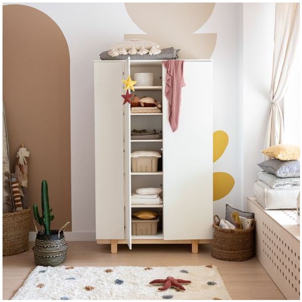 Armoire avec étagères latérales Basic - Hêtre / Blanc