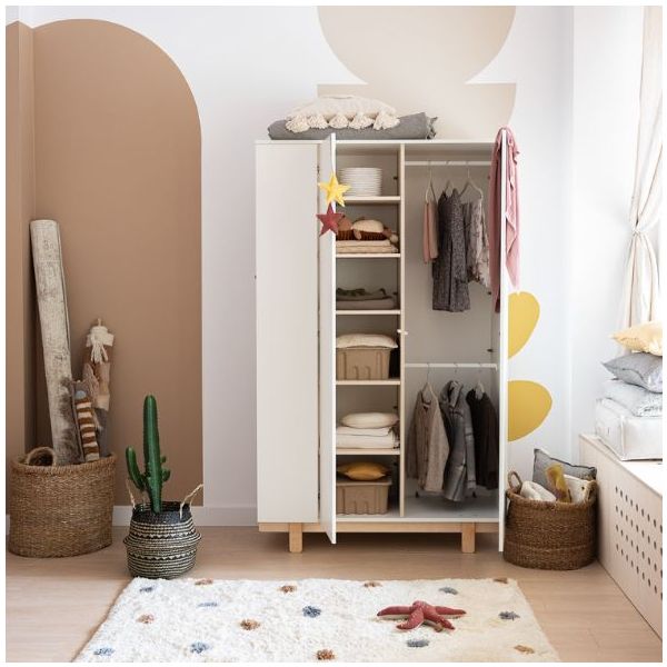 Armoire avec étagères latérales Basic - Hêtre / Blanc