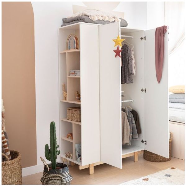 Armoire avec étagères latérales Basic - Hêtre / Blanc