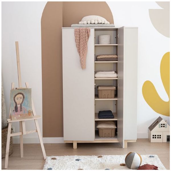 Armoire avec étagères latérales Basic - Hêtre / Cachemire