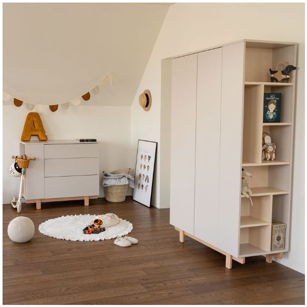 Armoire avec étagères latérales Basic - Hêtre / Cachemire