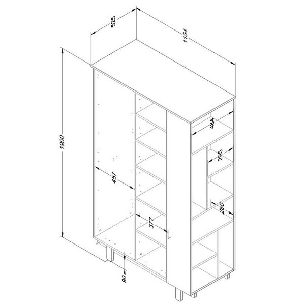 Armoire avec étagères latérales Basic - Hêtre / Cachemire