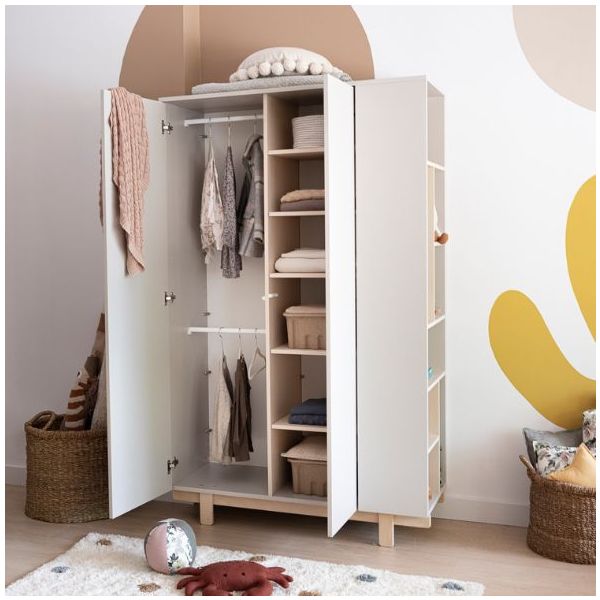 Armoire avec étagères latérales Basic - Hêtre / Cachemire