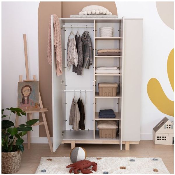 Armoire avec étagères latérales Basic - Hêtre / Cachemire