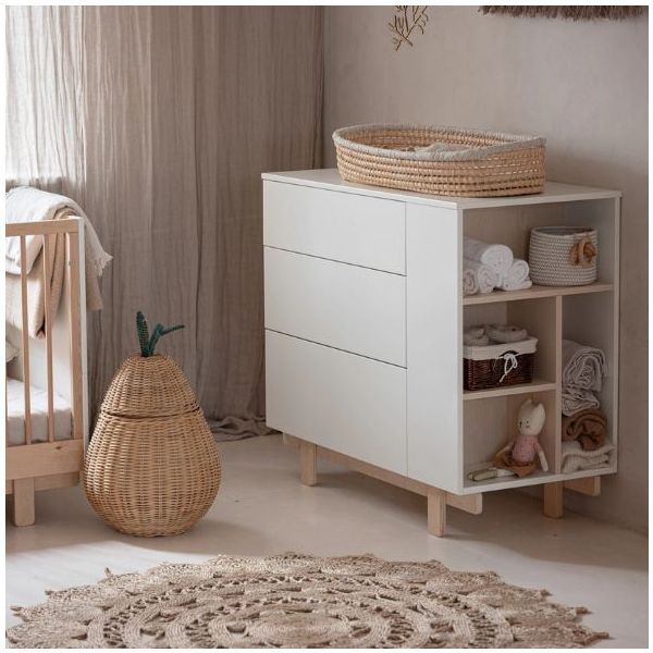 Commode avec étagères latérales Basic - Hêtre / Blanc