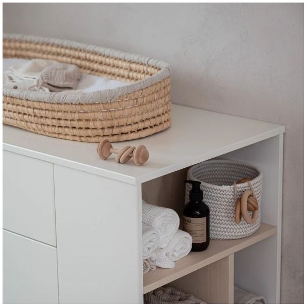 Commode avec étagères latérales Basic - Hêtre / Blanc