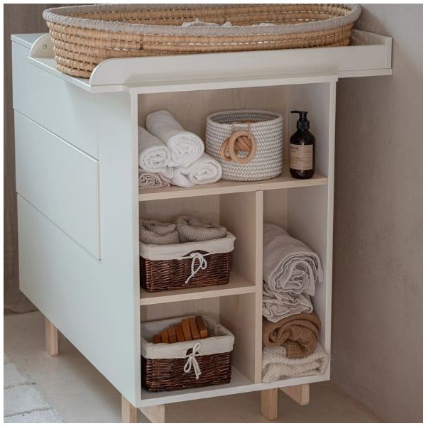 Commode avec étagères latérales Basic - Hêtre / Blanc