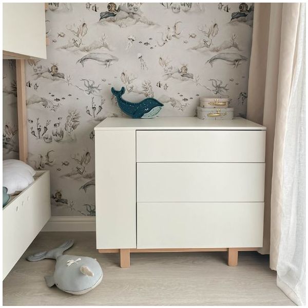 Commode avec étagères latérales Basic - Hêtre / Blanc