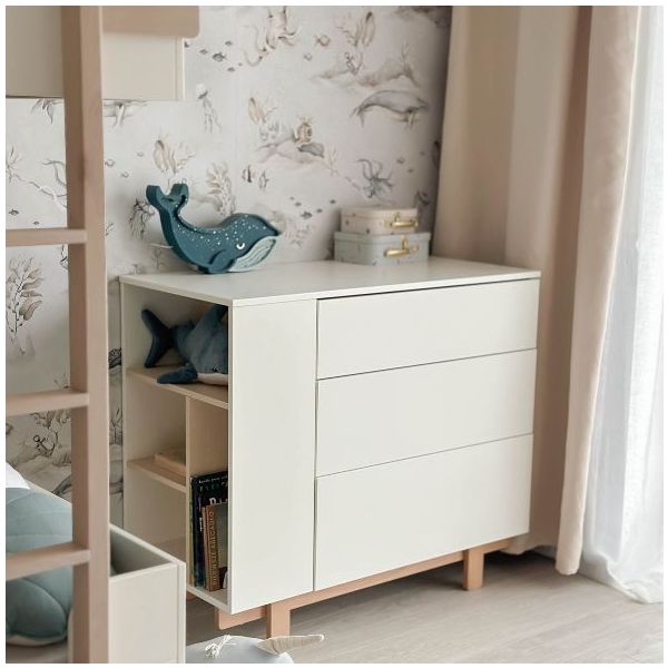 Commode avec étagères latérales Basic - Hêtre / Blanc