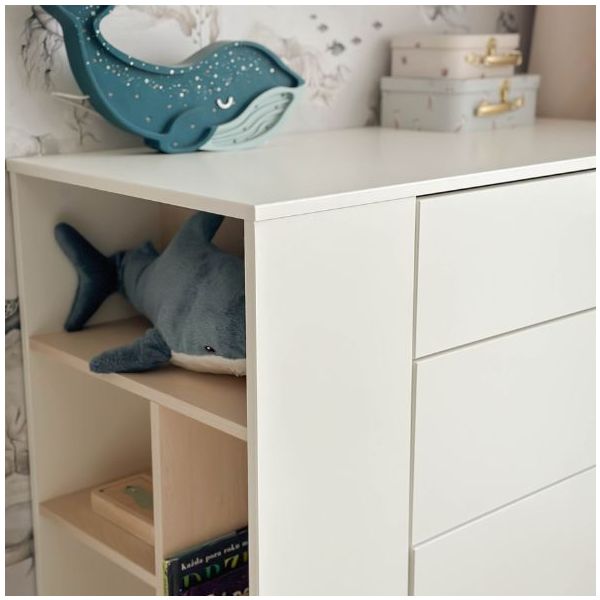 Commode avec étagères latérales Basic - Hêtre / Blanc