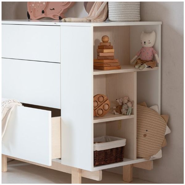 Commode avec étagères latérales Basic - Hêtre / Blanc