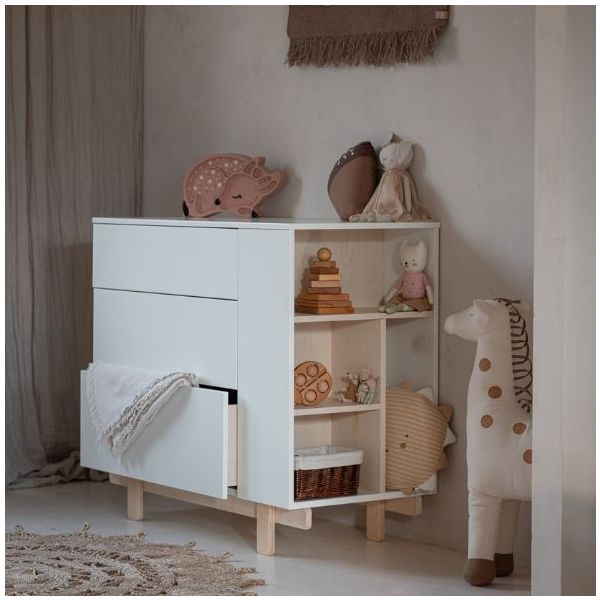 Commode avec étagères latérales Basic - Hêtre / Blanc
