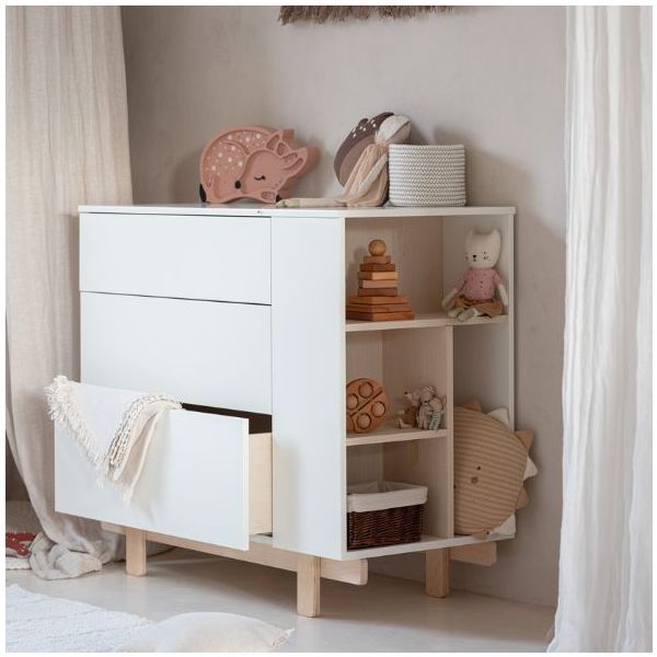 Commode avec étagères latérales Basic - Hêtre / Blanc