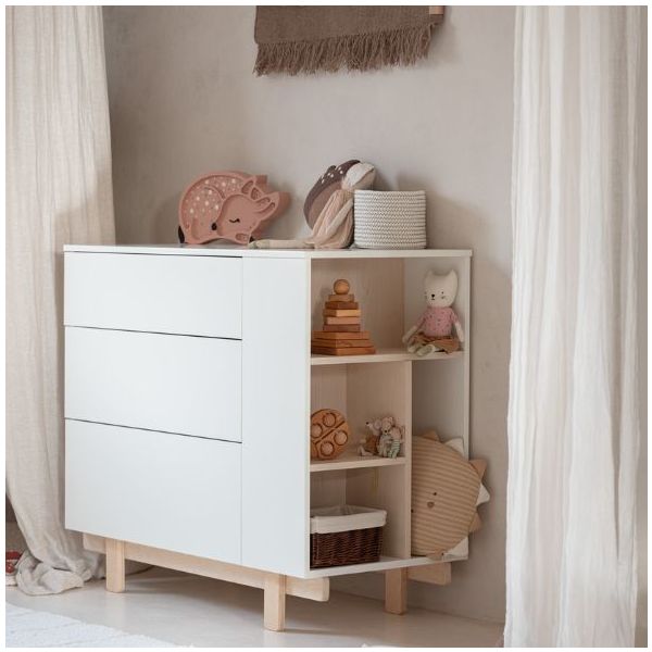 Commode avec étagères latérales Basic - Hêtre / Blanc