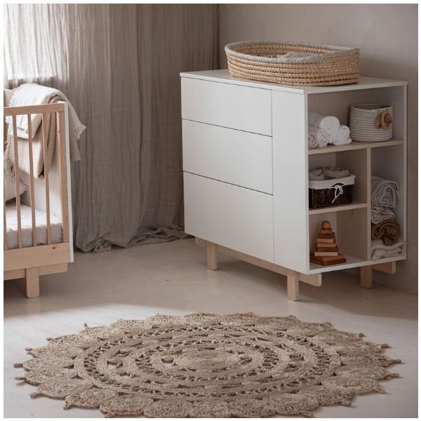 Commode avec étagères latérales Basic - Hêtre / Blanc