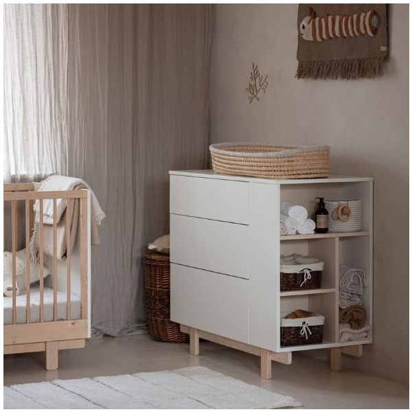 Commode avec étagères latérales Basic - Hêtre / Blanc