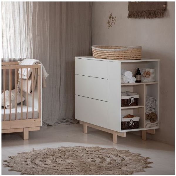 Commode avec étagères latérales Basic - Hêtre / Blanc