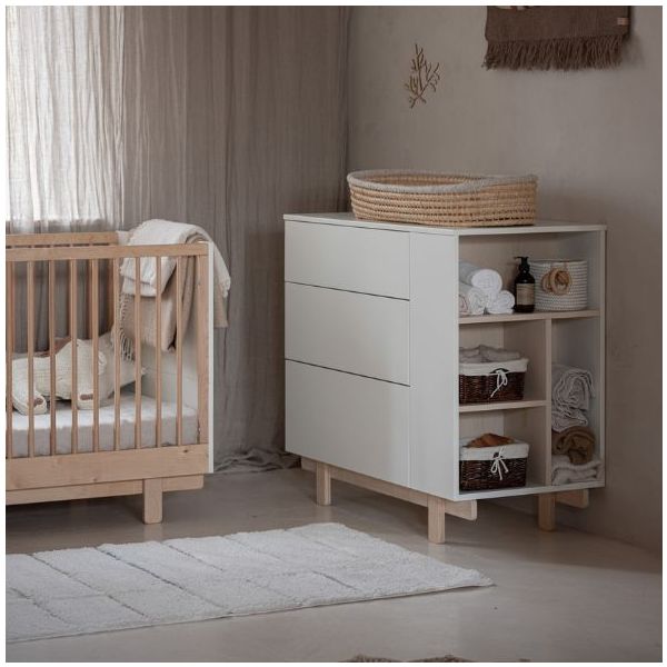 Commode avec étagères latérales Basic - Hêtre / Blanc