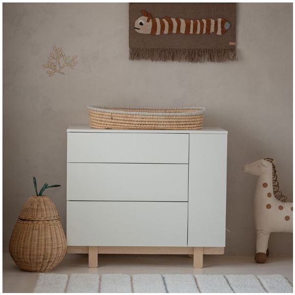 Commode avec étagères latérales Basic - Hêtre / Blanc