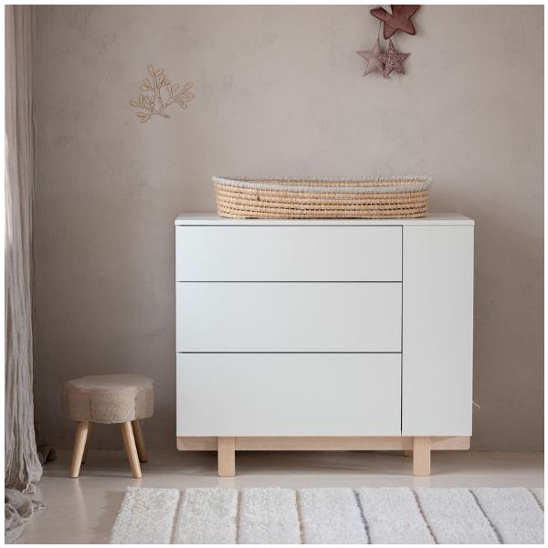 Commode avec étagères latérales Basic - Hêtre / Blanc