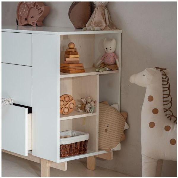Commode avec étagères latérales Basic - Hêtre / Blanc