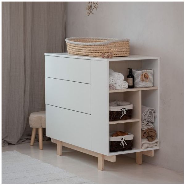 Commode avec étagères latérales Basic - Hêtre / Blanc