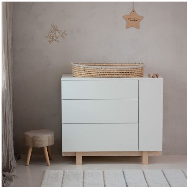 Commode avec étagères latérales Basic - Hêtre / Blanc