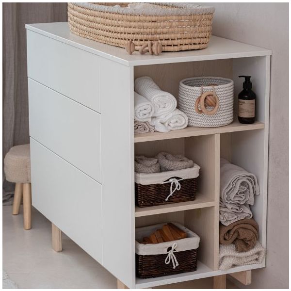 Commode avec étagères latérales Basic - Hêtre / Blanc