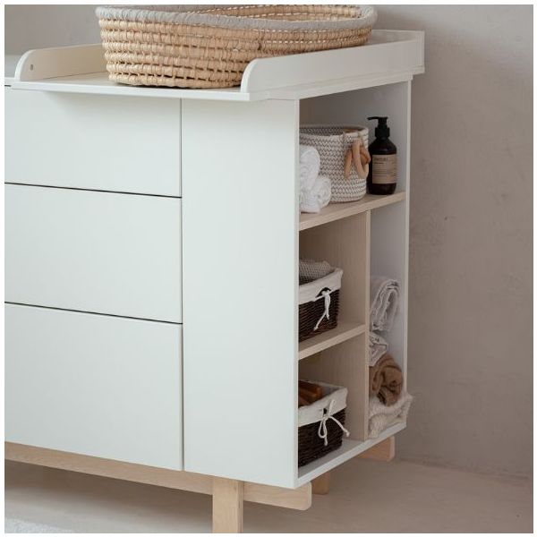Commode avec étagères latérales Basic - Hêtre / Blanc