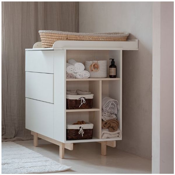 Commode avec étagères latérales Basic - Hêtre / Blanc