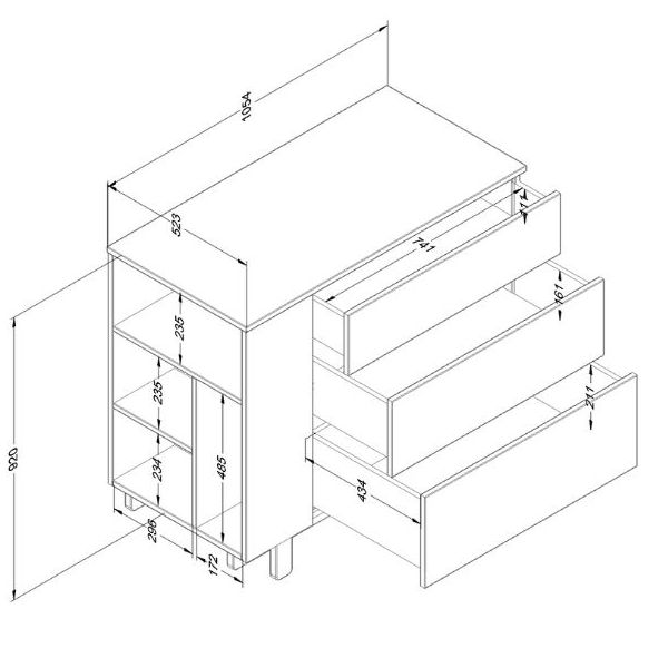 Commode avec étagères latérales Basic - Hêtre / Blanc