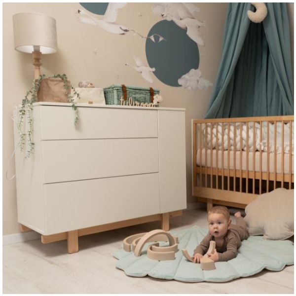 Commode avec étagères latérales Basic - Hêtre / Blanc