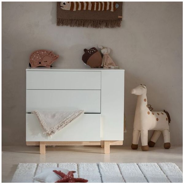 Commode avec étagères latérales Basic - Hêtre / Blanc