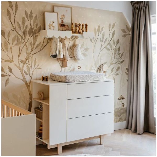 Commode avec étagères latérales Basic - Hêtre / Blanc