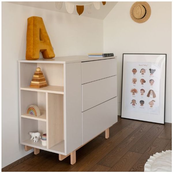 Basic Dresser with Side Shelves - Beech / Cashmere
