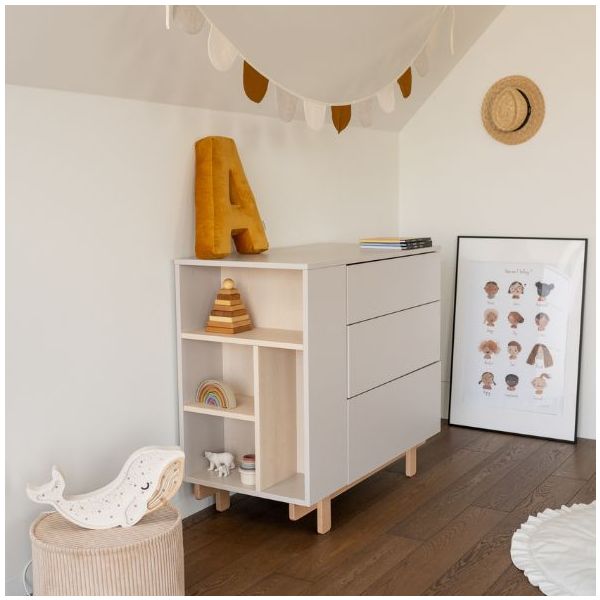 Basic Dresser with Side Shelves - Beech / Cashmere